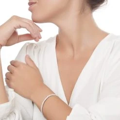 Classic D-Shaped Hammered Bangle -Silver Store BGL830 04