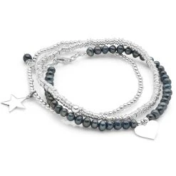 Black Pearl Charm Bracelet Stack