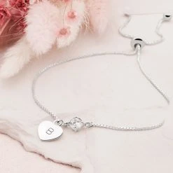 Personalised Sparkling Letter Bracelet (Heart) -Silver Store BRC1696 01