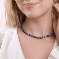 Beaded Blue Variscite Necklace (41-44cm) -Silver Store CHN1327 04