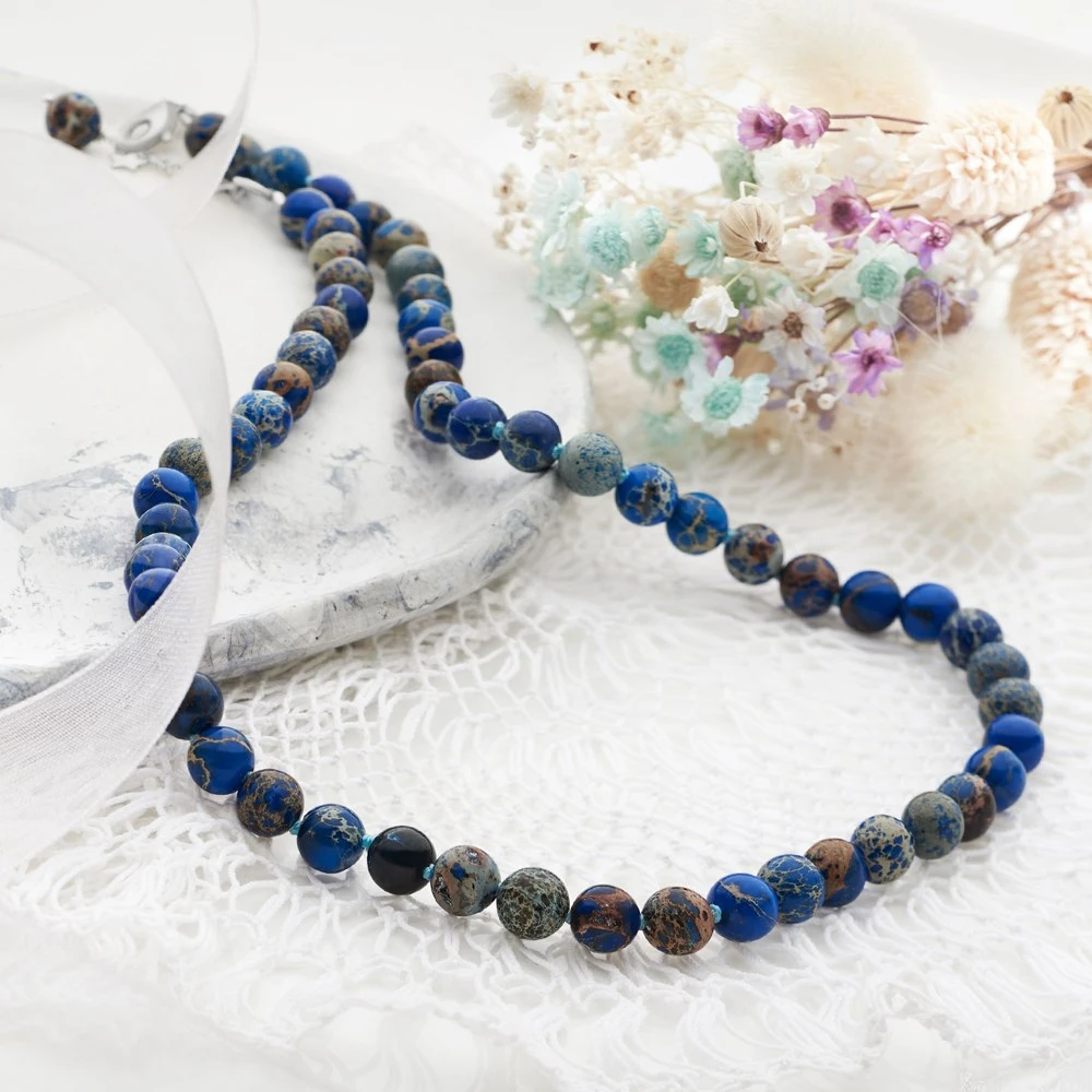 Beaded Blue Variscite Necklace (60-62cm) 2 Beaded Blue Variscite Necklace (60-62cm) - Image 2
