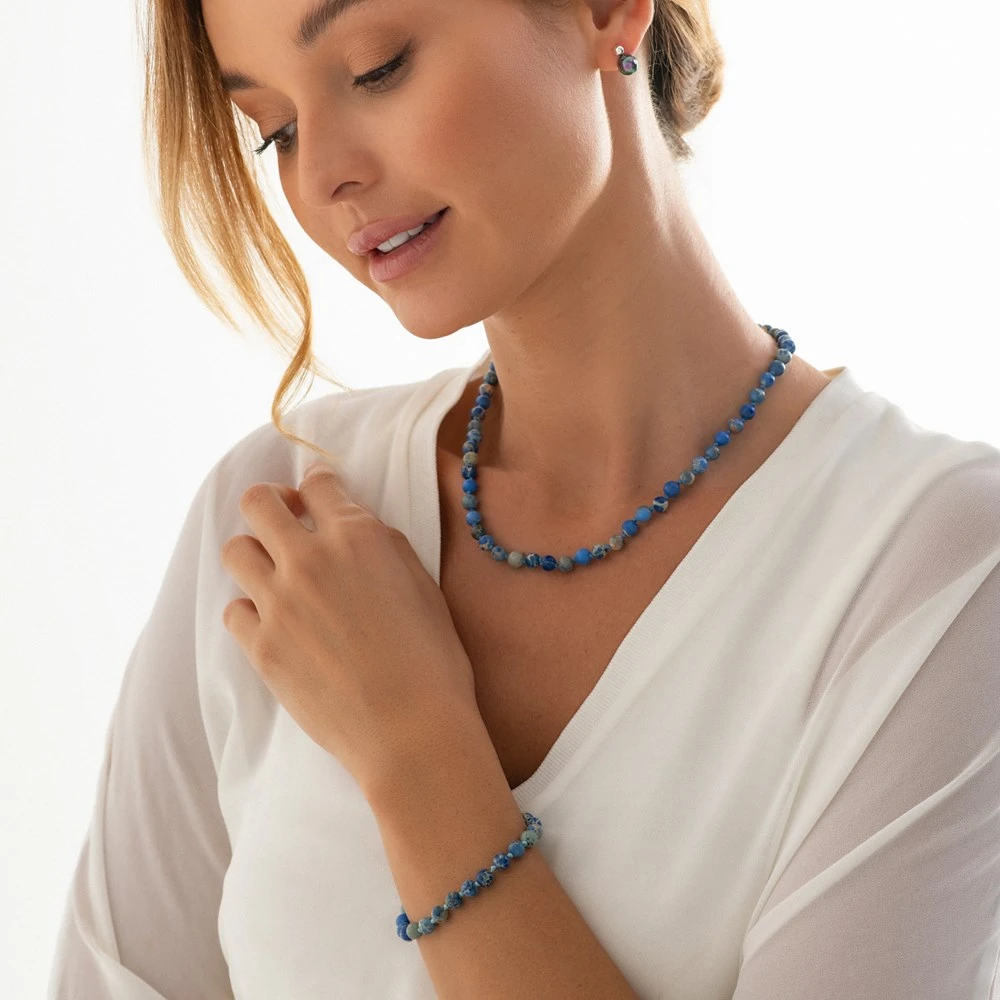 Beaded Blue Variscite Necklace (60-62cm) 3 Beaded Blue Variscite Necklace (60-62cm) - Image 3