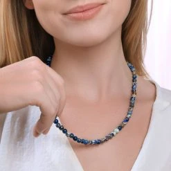Beaded Blue Variscite Necklace (60-62cm) 9 Beaded Blue Variscite Necklace (60-62cm) -Silver Store CHN1328 04