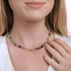 Beaded Fluorite Necklace (40-43cm) -Silver Store CHN1331 04