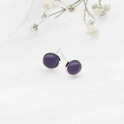 Amethyst Button Studs -Silver Store E4984 01