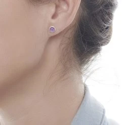 Amethyst Button Studs -Silver Store E4984 02