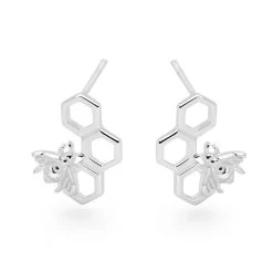Honeycomb Bee Earrings -Silver Store E5340 03