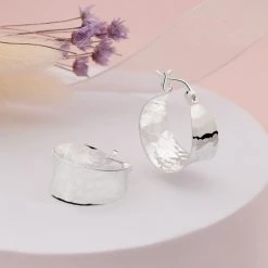Wide Hammered Hoops (Small) -Silver Store E5453 01