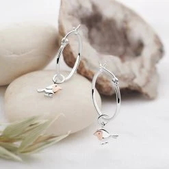 Winter Robin Charm Hoops -Silver Store E5572 01