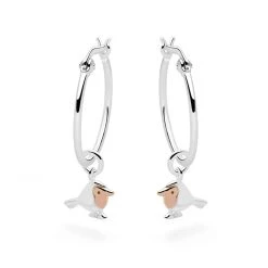 Winter Robin Charm Hoops -Silver Store E5572 03