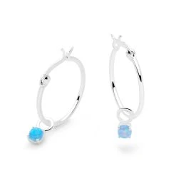 Opal Dot Charm Hoops (Blue)