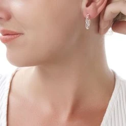 Paperclip Link Hoops -Silver Store E5710 02