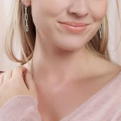 Hammered Cable Link Earrings -Silver Store E5781 02