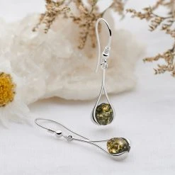 Moss Amber Cradle Earrings -Silver Store E5846 01