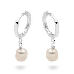 Pearl Charm Hoops -Silver Store E5860 03