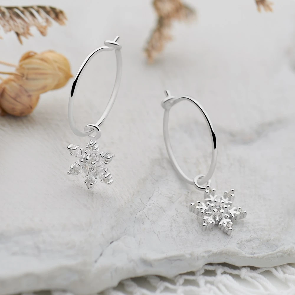 Snowflake Charm Hoops 2 Snowflake Charm Hoops - Image 2