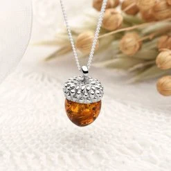 Amber Acorn Pendant -Silver Store P2764 01