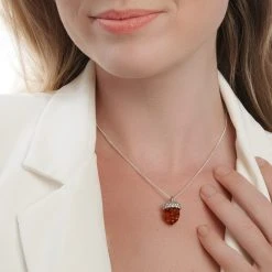 Amber Acorn Pendant -Silver Store P2764 02