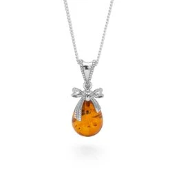 Amber Bow Pendant -Silver Store P2771 03