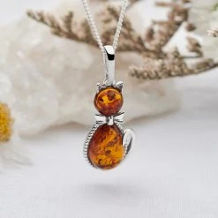 Amber Cat Pendant -Silver Store P2778 01