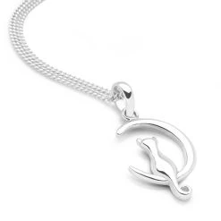 Cat In Moon Pendant -Silver Store P2799 03