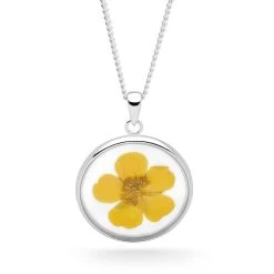 Pressed Buttercup Pendant -Silver Store P3072 03